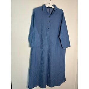 Zanzea Collection Blue Denim Look Maxi Shirt Dress Kaftan XL Womens Long Sleeve